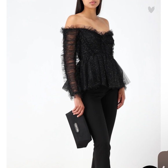 Zimmerman Off-the-shoulder ruffled glittered to tulle top